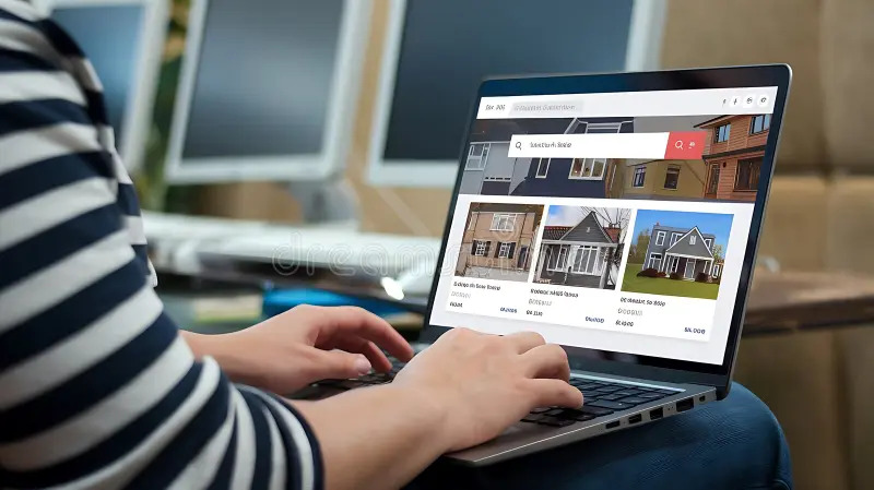 Person searching apartments on laptop
